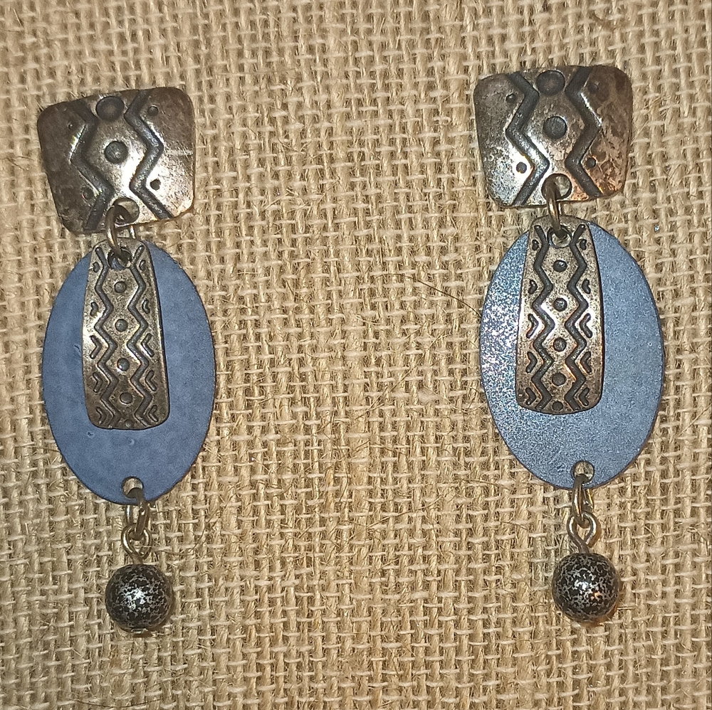 Gorgeous Estate Earrings, Newpro Mixed Metals Dangle Silver and Blue